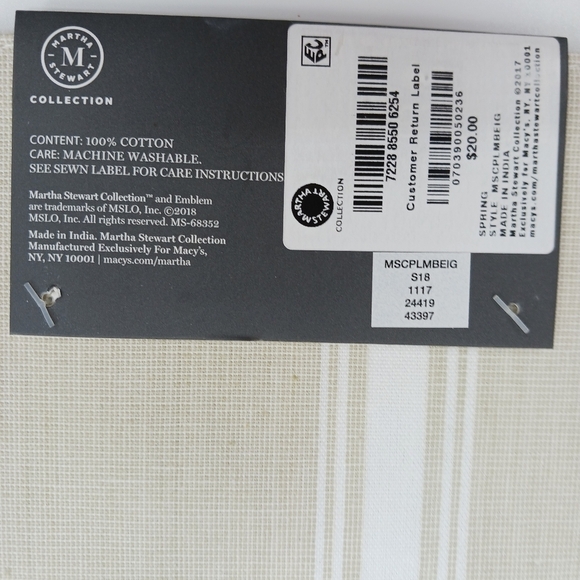 MARTHA Stewart Cotton Place Mats Set of Two Coastal Striped Beige Home Decor - Picture 4 of 6